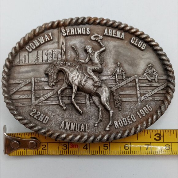 Bronc Rider Rodeo Belt Buckle Vintage 1985 Conway Springs Kansas PRCA Cowboy KS - Picture 3 of 9